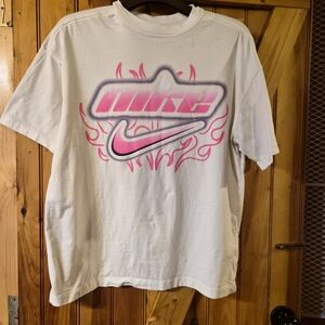 Nike White T-Shirt with Pink Logo